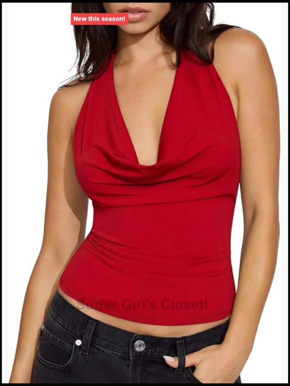 Women's Deep V Halter Tank Top with Built-in Bra, Open Back, Silk Cashmere